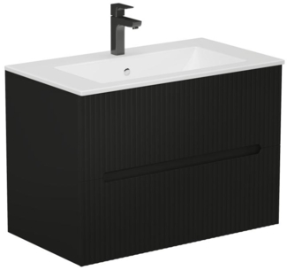 Vente-unique - Waschbeckenunterschrank hängend mit Einbauwaschbecken - 80 cm - Schwarz gerippt - PAVANI