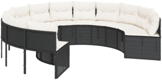 vidaXL Gartensofa mit Kissen Rund Schwarz Poly-Rattan 3318540