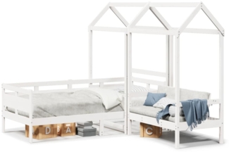 vidaXL Tagesbett und Bank mit Dach Weiß 80x200 cm Kiefernholz 3282297