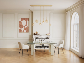 Vente-unique - Esstisch ausziehbar - Glas & Metall - 8-10 Personen - Beige & Transparent - LUBANA