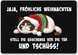speecheese Fußmatte Jaja fröhliche Weihnachten mit grummeliger Katze Fußmatte in 35x50 cm