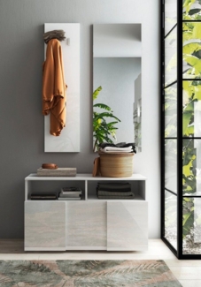 INOSIGN Garderoben-Set Dama 3tlg. Breite 91 cm, Höhe 187 cm, Front in 3D-Optik, (3-St), (Schuhbank, Garderobenpaneel, Spiegel) Weiss Hochglanz Lack