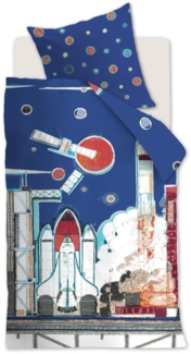 beddinghouse Kids Renforcé Bettwäsche 2 teilig Bettbezug 100 x 135 cm Kopfkissenbezug 40 x 60 cm Kids Rocket Ship 196418 Blau