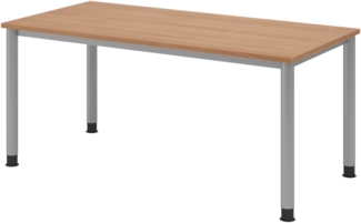 bümö höhenverstellbarer Schreibtisch H-Serie 160x80 cm in Nussbaum, Gestell in Silber - PC Tisch für's Büro manuell höhenverstellbar, Computertisch verstellbar, HS-16-N