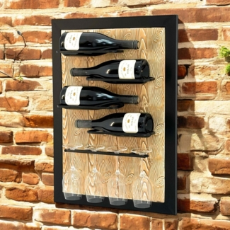 DanDiBo Weinregal Wand Metall Schwarz 4 Flaschen mit Glashalter 96617 Weinhalter Wandregal Modern Flaschenhalter Design Wanddeko