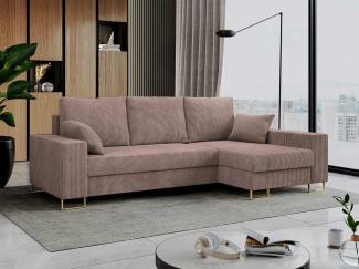 Ecksofa, Bettsofa, L-Form Couch mit Bettkasten - DORIAN-L - Rosa Cord