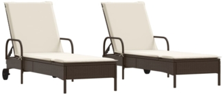 vidaXL Sonnenliegen mit Auflagen 2 Stk. Braun Poly Rattan 3261435