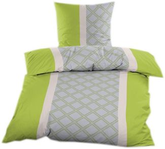 Casa Colori Bettwäsche Renforce Ganzjahres Bettgarnitur 135x200 cm, Renforce, 4 teilig, Grün Blau mit Rautenmuster