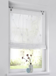 Kutti Raffrollo Nelly, mit Hakenaufhängung, ohne Bohren, freihängend, modern bestickt, Kreise und Ranken