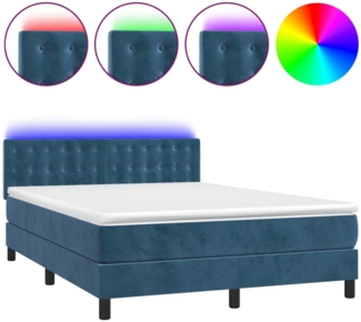 vidaXL Boxspringbett mit Matratze & LED Dunkelblau 140x190 cm Samt 3134643