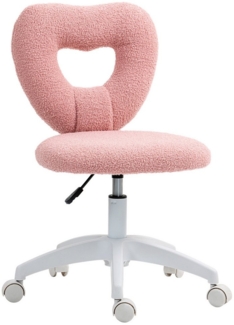 HOMCOM Bürostuhl Drehbar Schreibtischstuhl mit Herzförmige Rückenlehne, ohne Armlehne (Höhenverstellbarer Teddy-Fleece Schminktisch Stuhl, 1 St), für Arbeitszimmer, Rosa
