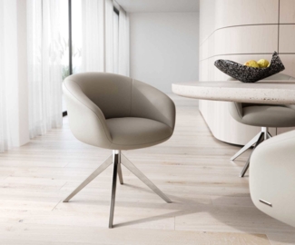 Drehstuhl Vinka-Flex mit Armlehnen Echt-Leder Schlamm Kreuzgestell breit Edelstahl 360° drehbar Taschenfederkern