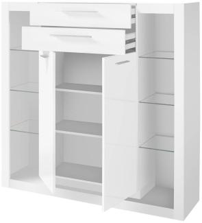 Highboard in Hochglanz weiß MAILAND-61 mit Beleuchtung B/H/T: 141/139/37cm