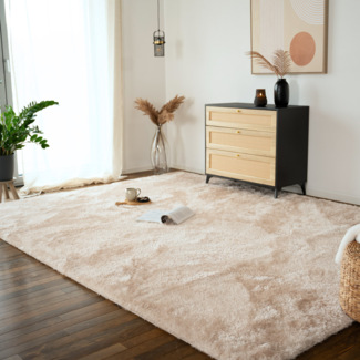 HOME DELUXE Hochflor Teppich SOFI - 180 x 120 cm Beige