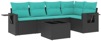 vidaXL 6-teiliges Gartensofa-Set mit Kissen, schwarzes Polyrattan 3220136