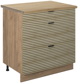 Vicco Küchenunterschrank Eiche Paneel 80 cm mit 3 Schubladen, AP Eiche, Fame-Line