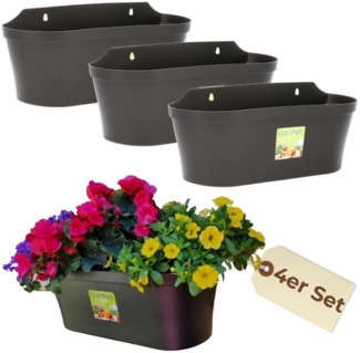 4x Wand Blumentopf im Set Wandblumentopf Wandtopf Pflanzgefäß Blumenkasten Outdoor Wandblumenkasten Wandpflanztopf Wandampel Anthrazit