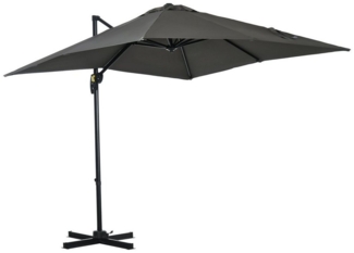 Outsunny Ampelschirm 245 x 245 cm Marktschirm mit Kurbelvorrichtung, LxB: 245x245 cm, Sonnenschirm, Ampelschirm, Alu Roma Schirm Neigungswinkel verstellbar Grau