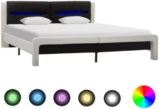 vidaXL Bettgestell mit LED Weiß und Schwarz Kunstleder 180x200 cm 286732