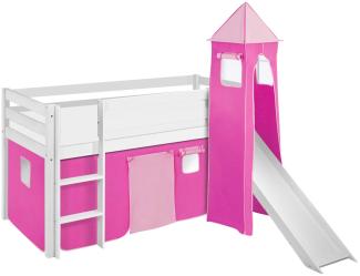 Lilokids 'Jelle' Spielbett 90x200 cm, Rosa, Kiefer massiv, mit Turm, Rutsche und Vorhang