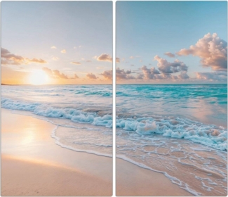 Primedeco Herd-Abdeckplatte Herdabdeckplatte Spritzschutz aus Glas Sonnenaufgang Strand, Glas, (2 tlg)