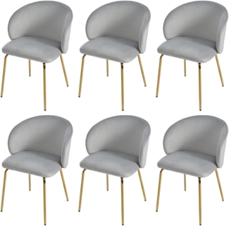 Merax Esszimmerstuhl (Set, 6 St), 6er Set Polsterstühle Wohnzimmerstuhl Schalenstuhl Samt, Metallbeine, Grau