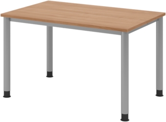 bümö höhenverstellbarer Schreibtisch H-Serie 120x80 cm in Nussbaum, Gestell in Silber - PC Tisch klein für's Büro manuell höhenverstellbar, Computertisch verstellbar, HS-12-N