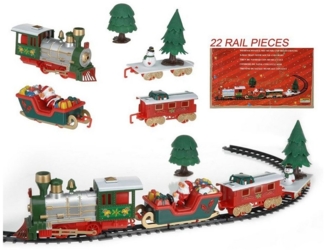 BURI Kugelleuchte Weihnachtszug mit Musik und Licht 22-teilig Eisenbahn Weihnachtsdeko