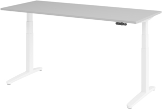 bümö elektrisch höhenverstellbarer Schreibtisch 180x80 cm mit Memory-Steuerung - Design Schreibtisch höhenverstellbar elektrisch, elektrischer Schreibtisch grau, Gestell weiß, XBHM19-5-WW