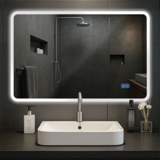 CLP Badspiegel Jericho Bluetooth-Lautsprecher Anti-Beschlag LED-Beleuchtung dimmbar,70x100 cm