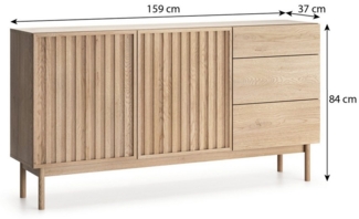 Beautysofa Kommode SAPPORO im Japandi-Stil (Push-to-Open-Funktion, mit 3 Schubladen und 2 Tür), Lamellenfront