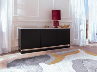 Vente-unique - Sideboard mit 3 Türen - Mit LED-Beleuchtung - MDF - Schwarz & weiße Marmor-Optik - DEVIKA von Pascal MORABITO