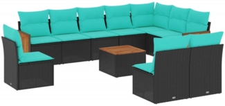 vidaXL 11-teiliges Gartensofa-Set mit Kissen, schwarzes Polyrattan 3227758