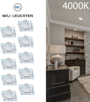 MILI 10er Set Einbauleuchten 5W 4000K Tageslicht 230V 400 lumen Klar inkl. austauschbare LED Modul geringe Einbautiefe10352