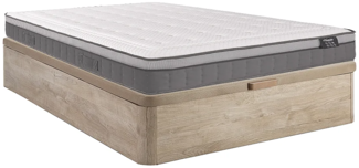 Vente-unique - Set aus Bettgestell + Matratze - 160 x 200 cm - Hybridmatratze - 7-Zonen-Taschenfederkern & Memory Schaum - Stärke 30 cm - Holzfarben hell - ASGARD von YSMÉE