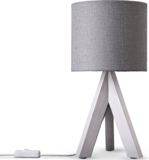 Paco Home Tischleuchte BAJO CANVAS UNI COLOR, ohne Leuchtmittel, Dreibein massiv Holz, Textilschirm uni Leinen, Ø 17 cm, H. 35 cm