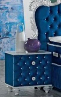 Casa Padrino Barock Nachttisch mit Glitzersteinen und 2 Schubladen Royalblau / Weiß / Silber 50 x 50 x H. 50 cm - Beistelltisch im Barockstil - Barock Schlafzimmer Möbel
