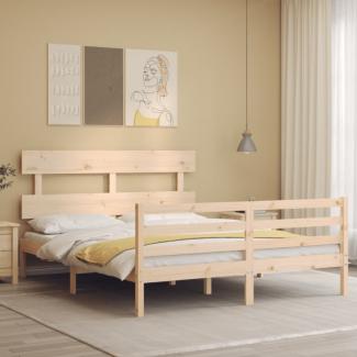 Massivholzbett mit Kopfteil 5FT King Size (Farbe: Braun)