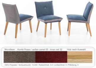 4x Polsterstuhl Gerit 1 Rücken mit Knopf Esszimmerstuhl Massivholzstuhl Eiche bianco, Kombi Fleckless Rosso