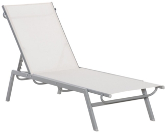 MC Star Gartenliege Sonnenliege mit Kissen verstellbare 5-stufige Rückenlehne Metall, Netzstoff Cremeweiß 170 x 58 x 97 cm für Terrasse & Balkon