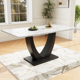HAUSS SPOLE Esstisch Küchentisch, Gestell aus Metall mit verstellbaren Füßen für Esszimmer (140x80 cm Esstisch (1-St), Moderner Marmormuster Küchentisch mit Metallgestell, Verstellbare Füße, Für Esszimmer, Wohnzimmer, 1-St, 140x80 cm)