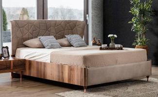 Casa Padrino Luxus Doppelbett Grau / Braun / Kupfer 193 x 225 x H. 115 cm - Massivholz Bett - Schlafzimmer Möbel - Hotel Möbel - Luxus Möbel - Luxus Einrichtung