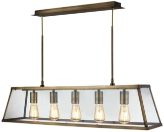 Voyager 5Flammiger Leisten Pendelleuchte, Antik Messing, Glas