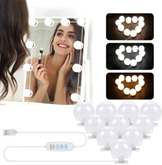Rhein Beleuchtung LED Spiegelleuchte LED Hollywood Vanity Spiegel Lampe 3 Lichtfarben dimmbar, LED fest integriert, LED fest integriert Schminktisch Badzimmer, USB-betrieben wählbar 4-16 Leuchten für alle Spiegelgrößen