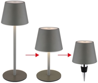 LED Tischlampe, grau, Akku, CCT, Touchdimmer, Flaschenaufsatz