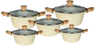 Kochtopf-Set 10-tlg. mit Glasdeckeln – Induktion geeignet, Antihaft-Marmorbeschichtung Beige