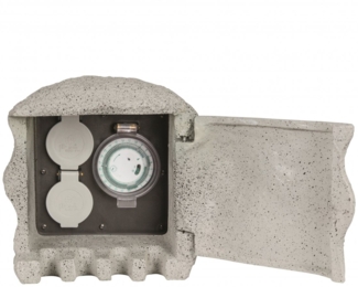 Heitronic Nr. 37503-HE Energieverteiler mit Timer 2-Fach Piedra steinoptik IP44