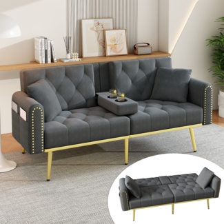 Schlafsofa 175 x 80 x 73,5 cm mit verstellbarer Rückenlehne – modernes Velvet Sofa in Grau