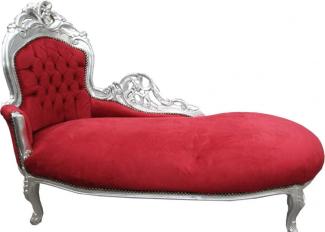 Casa Padrino Barock Chaiselongue Bordeaux Rot / Silber -Wohnzimmer Liege Recamiere Möbel