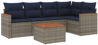 vidaXL 6-teiliges Gartensofa-Set mit Kissen, grau, Polyrattan 3225956